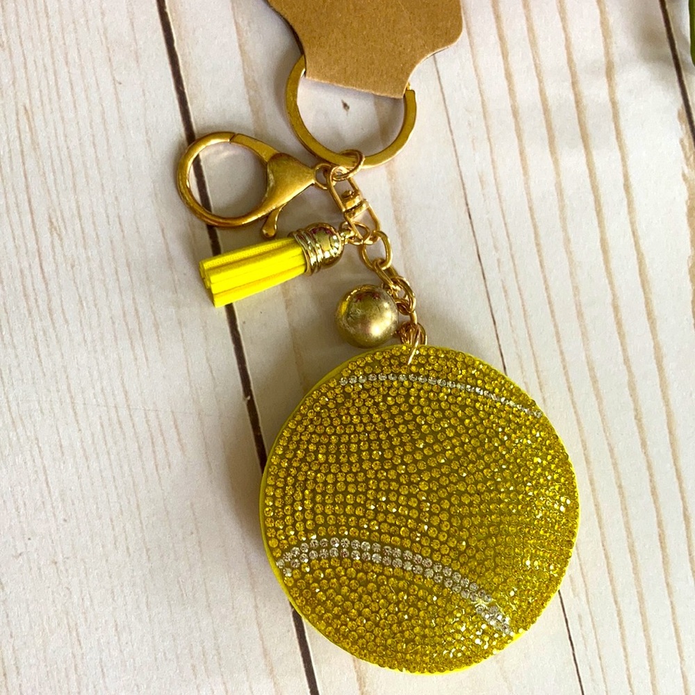 Rhinestone Tennis Ball Keychain - Picture 2 of 7